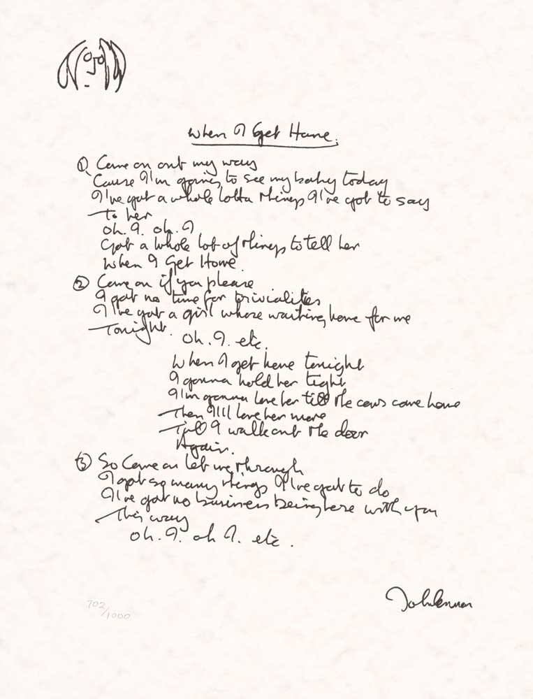 JOHN LENNON - DRAWING - LYRICS - Limited Edition print