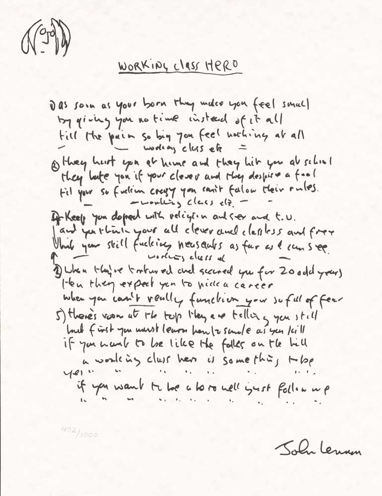 JOHN LENNON - DRAWING - LYRICS - Limited Edition print