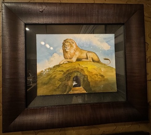 Lion and Mouse watercolor by Vladimir Kush original painting