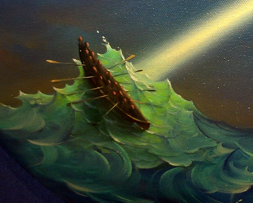 Vladimir Kush - Original Painting Ulysses: Rough Water - Oil on Oval Canvas