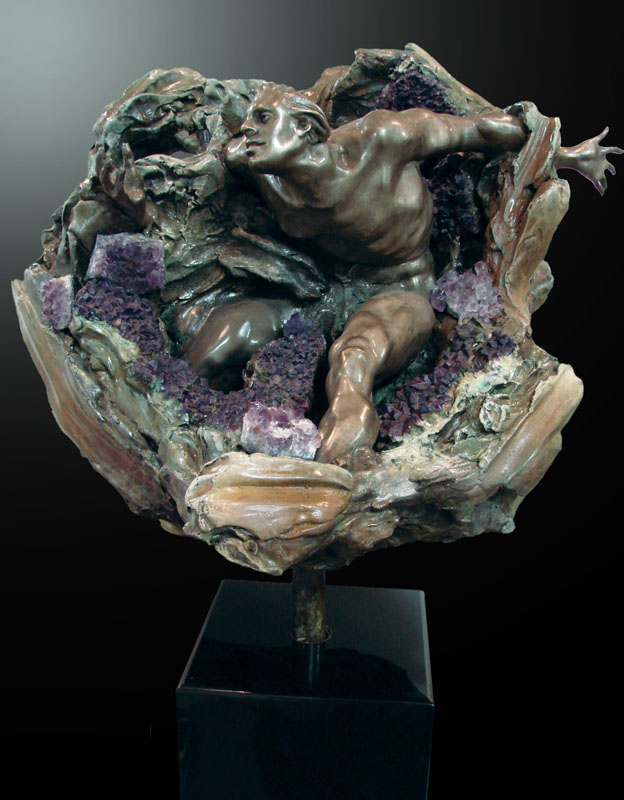 M.L. Snowden - amethyst geode central Bronze Sculpture